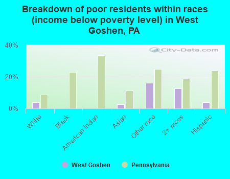 Breakdown of poor residents within races (income below poverty level) in West Goshen, PA