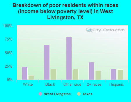 Breakdown of poor residents within races (income below poverty level) in West Livingston, TX