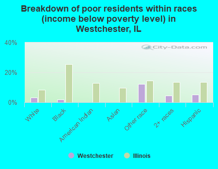Breakdown of poor residents within races (income below poverty level) in Westchester, IL
