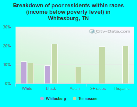 Breakdown of poor residents within races (income below poverty level) in Whitesburg, TN