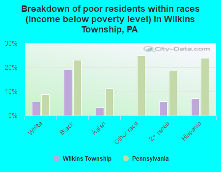 Breakdown of poor residents within races (income below poverty level) in Wilkins Township, PA