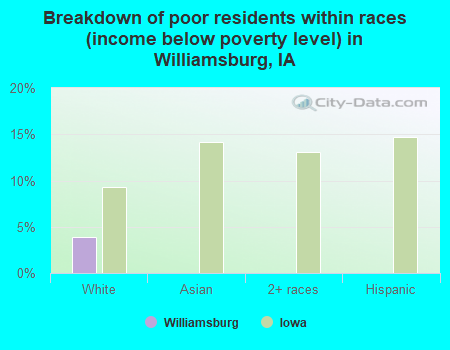 Breakdown of poor residents within races (income below poverty level) in Williamsburg, IA