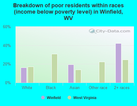 Breakdown of poor residents within races (income below poverty level) in Winfield, WV