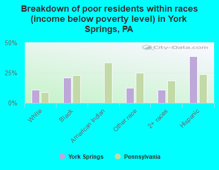 Breakdown of poor residents within races (income below poverty level) in York Springs, PA