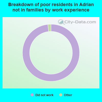 Breakdown of poor residents in Adrian not in families by work experience
