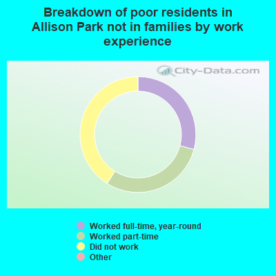 Breakdown of poor residents in Allison Park not in families by work experience