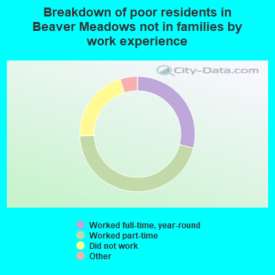 Breakdown of poor residents in Beaver Meadows not in families by work experience