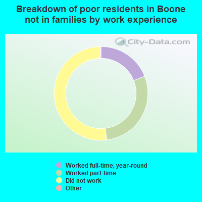 Breakdown of poor residents in Boone not in families by work experience