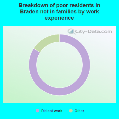 Breakdown of poor residents in Braden not in families by work experience