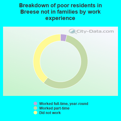Breakdown of poor residents in Breese not in families by work experience