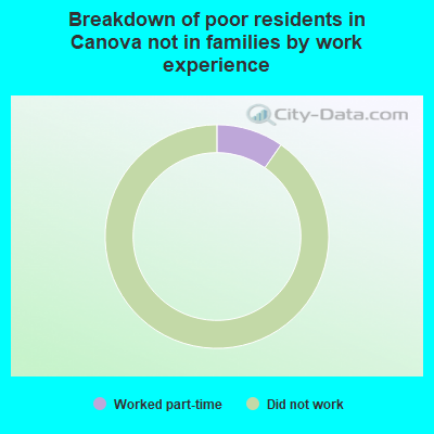Breakdown of poor residents in Canova not in families by work experience