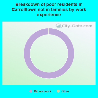 Breakdown of poor residents in Carrolltown not in families by work experience