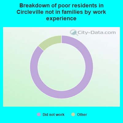 Breakdown of poor residents in Circleville not in families by work experience