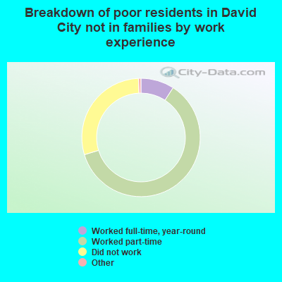 Breakdown of poor residents in David City not in families by work experience