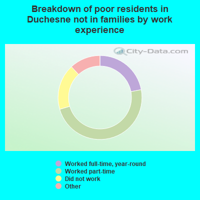 Breakdown of poor residents in Duchesne not in families by work experience