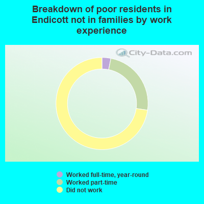 Breakdown of poor residents in Endicott not in families by work experience