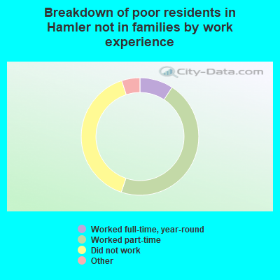 Breakdown of poor residents in Hamler not in families by work experience