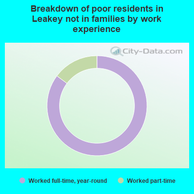 Breakdown of poor residents in Leakey not in families by work experience