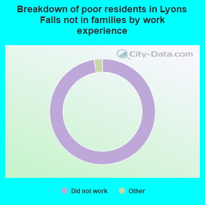 Breakdown of poor residents in Lyons Falls not in families by work experience