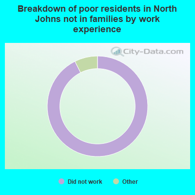 Breakdown of poor residents in North Johns not in families by work experience