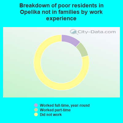Breakdown of poor residents in Opelika not in families by work experience