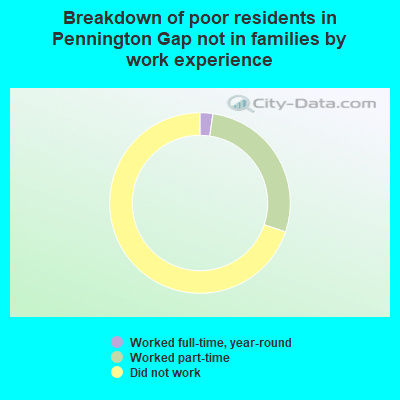 Breakdown of poor residents in Pennington Gap not in families by work experience