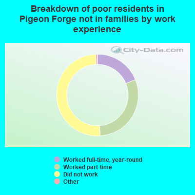 Breakdown of poor residents in Pigeon Forge not in families by work experience