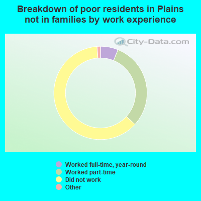 Breakdown of poor residents in Plains not in families by work experience