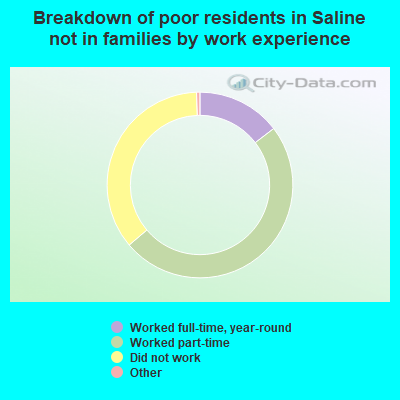 Breakdown of poor residents in Saline not in families by work experience