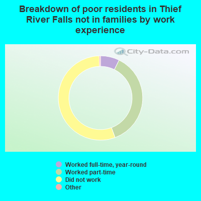 Breakdown of poor residents in Thief River Falls not in families by work experience
