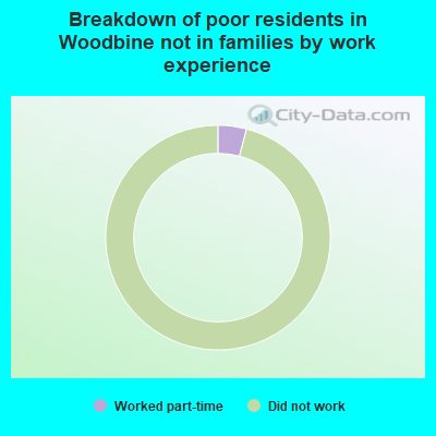 Breakdown of poor residents in Woodbine not in families by work experience