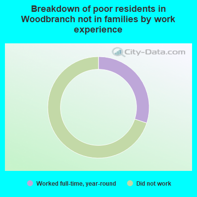 Breakdown of poor residents in Woodbranch not in families by work experience