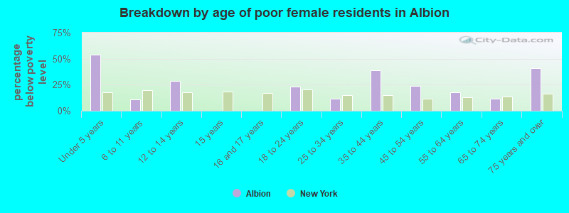 Breakdown by age of poor female residents in Albion