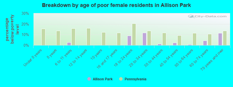 Breakdown by age of poor female residents in Allison Park