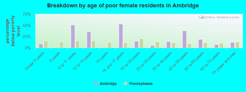 Breakdown by age of poor female residents in Ambridge