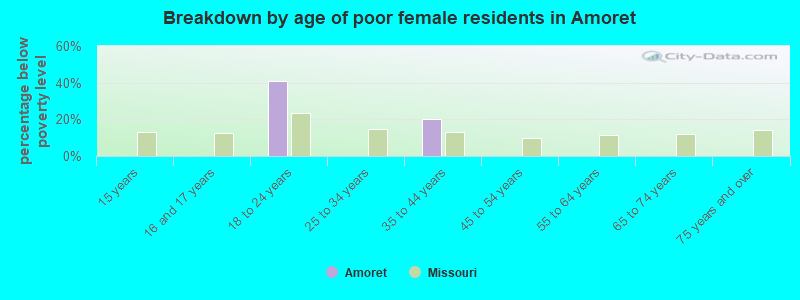 Breakdown by age of poor female residents in Amoret