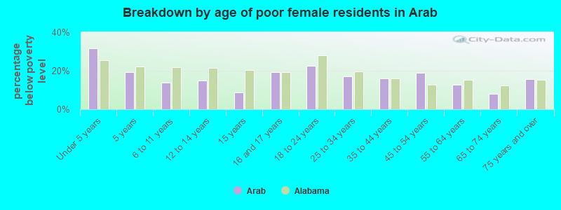 Breakdown by age of poor female residents in Arab
