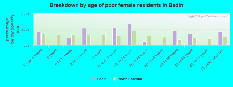 Breakdown by age of poor female residents in Badin