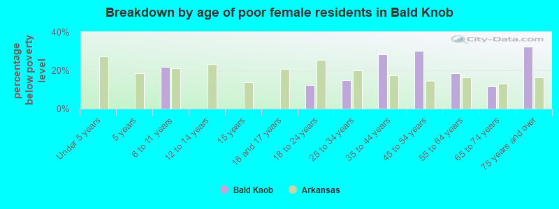 Breakdown by age of poor female residents in Bald Knob