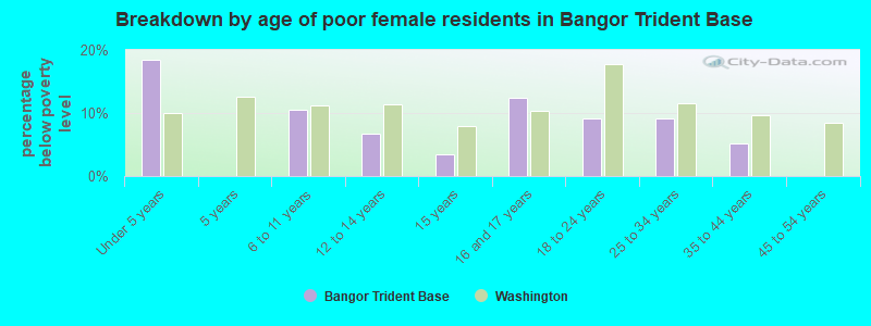 Breakdown by age of poor female residents in Bangor Trident Base