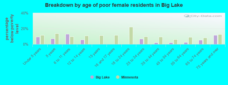 Breakdown by age of poor female residents in Big Lake
