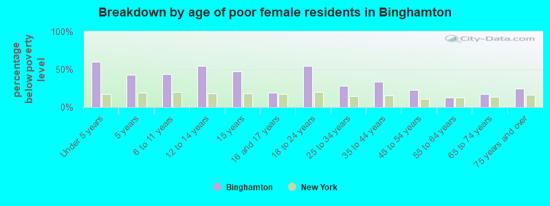 Breakdown by age of poor female residents in Binghamton