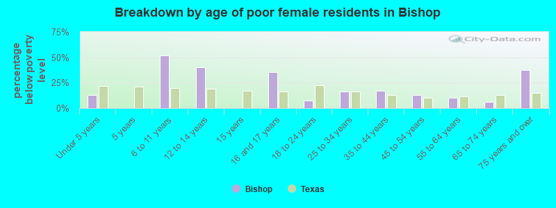 Breakdown by age of poor female residents in Bishop