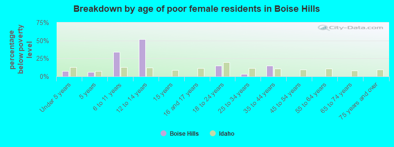 Breakdown by age of poor female residents in Boise Hills