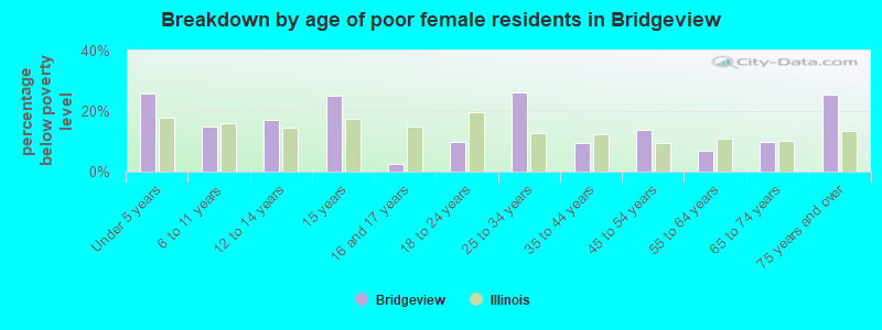 Breakdown by age of poor female residents in Bridgeview