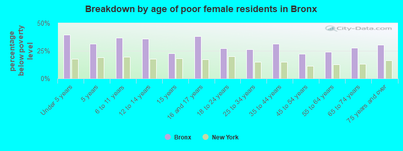Breakdown by age of poor female residents in Bronx