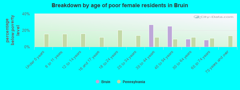 Breakdown by age of poor female residents in Bruin