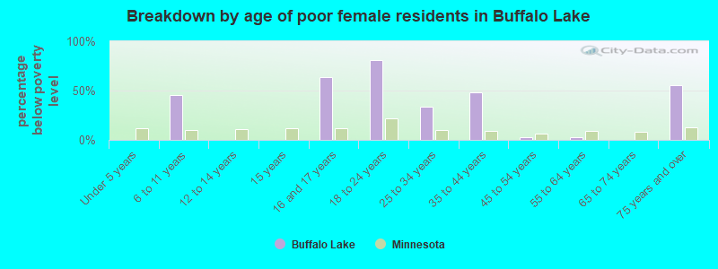 Breakdown by age of poor female residents in Buffalo Lake