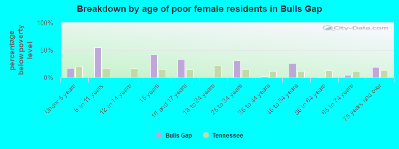 Breakdown by age of poor female residents in Bulls Gap