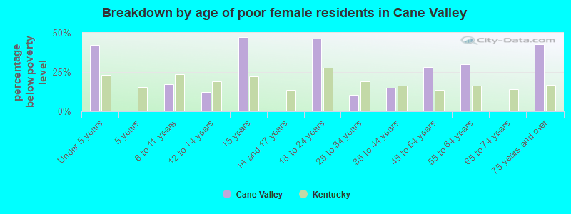 Breakdown by age of poor female residents in Cane Valley